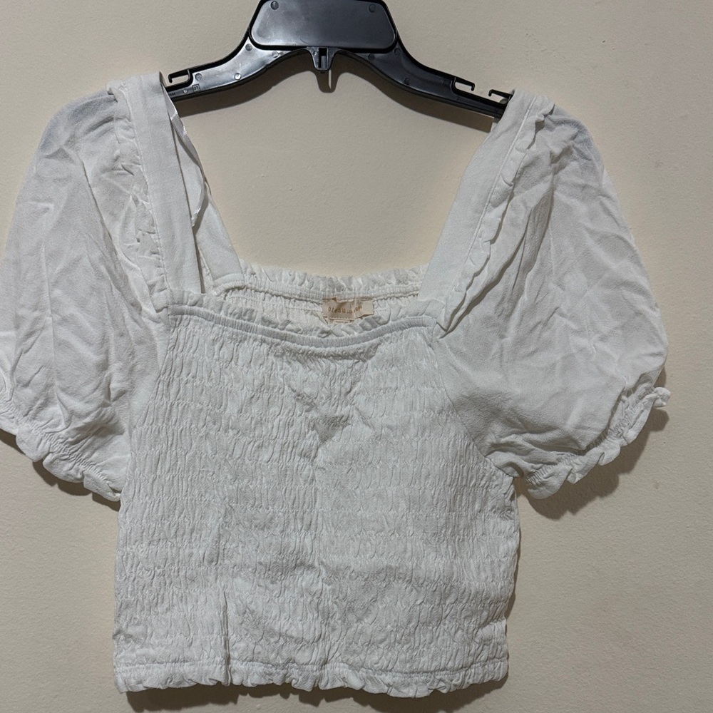 Monteau White Smocked Crop Top